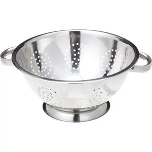 Heavy Duty Stainless Steel Colander 5 Qt | Easy Grip Handles | Self-Draining Base | Mirror Polished | Dishwasher Safe | Pack of 1