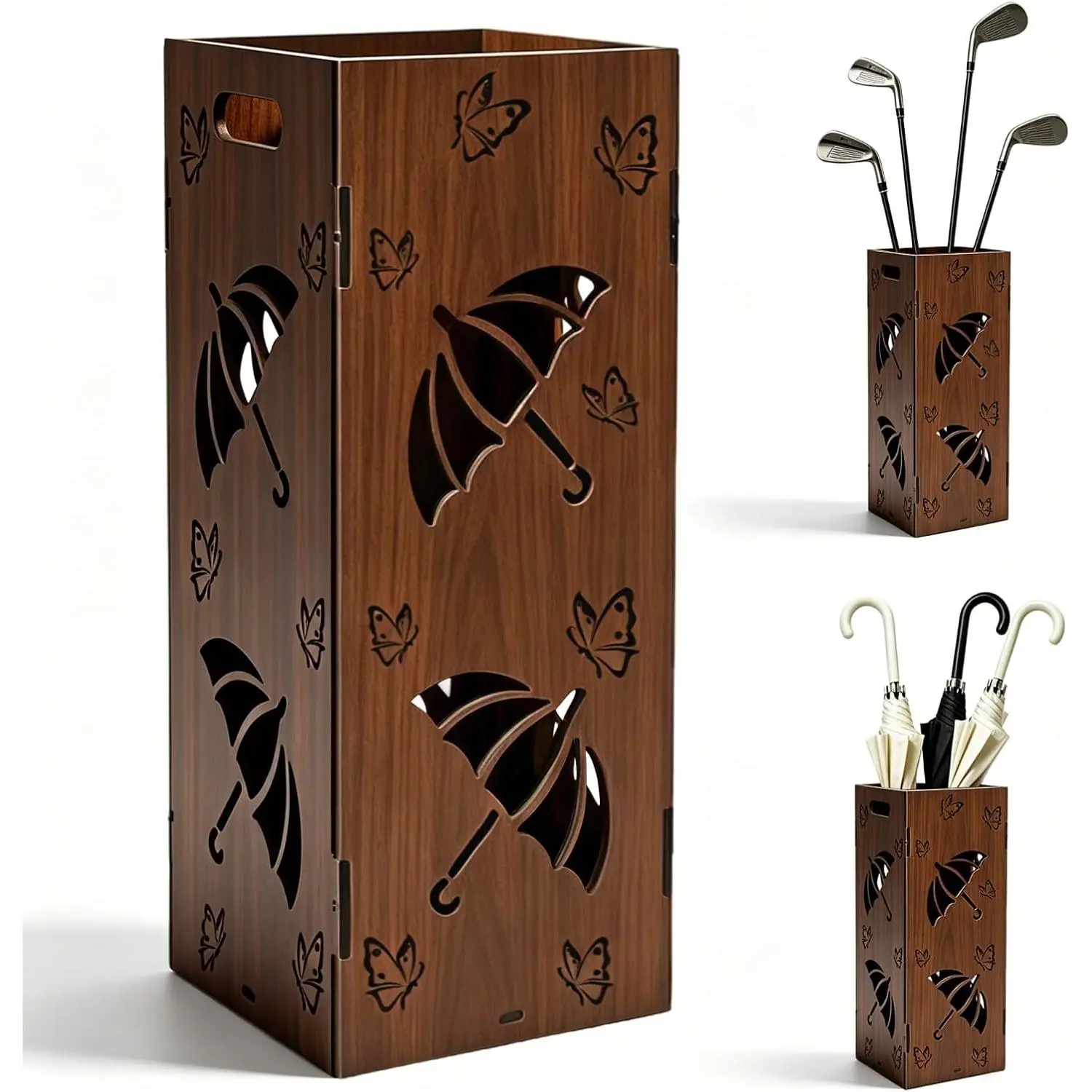 Vintage Umbrella Stand for Entryway, PVC Square Freestanding Umbrella Holder with Removable Water Tray Umbrella Storage Rack for Canes Walking Sticks, Indoor Home, Office, Hotel