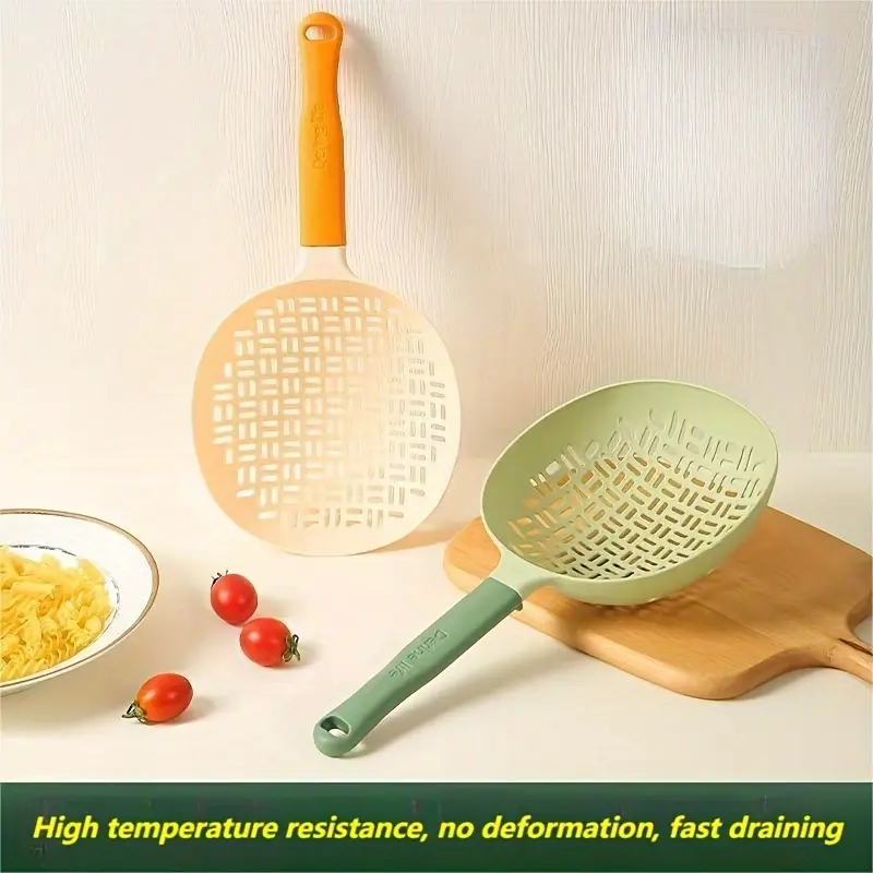 Space-Saving 1Pc Silicone Kitchen Colander With Long Handle - High-Temperature Resistant, Food Strainer Spoon
