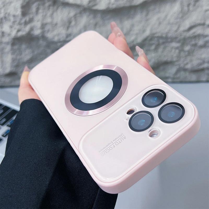 Luxury Large Window Magsafe Logo Hole Magnetic Case For iPhone 17 Air 16 15 14 Plus 13 12  Pro Max Camera Lens Protector Cover