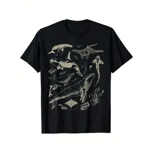 Retro Ocean Wildlife Shark Turtle Octopus Fish Animal Lover T-Shirt, Loose style new unisex short-sleeved T-shirt, casual and comfortable, cotton, S-XXXLGraphicTee StreetwearTshirt