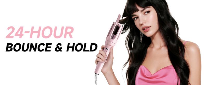 3 in 1 Automatic Curling Iron with 3 Curling Barrels 1" - 1.25" - 1.5" Rotating Iron 3 Temp Settings 10S Fast Heating Anti-Scald Dual Voltage Pink Hair Styling Tool Handle Gift