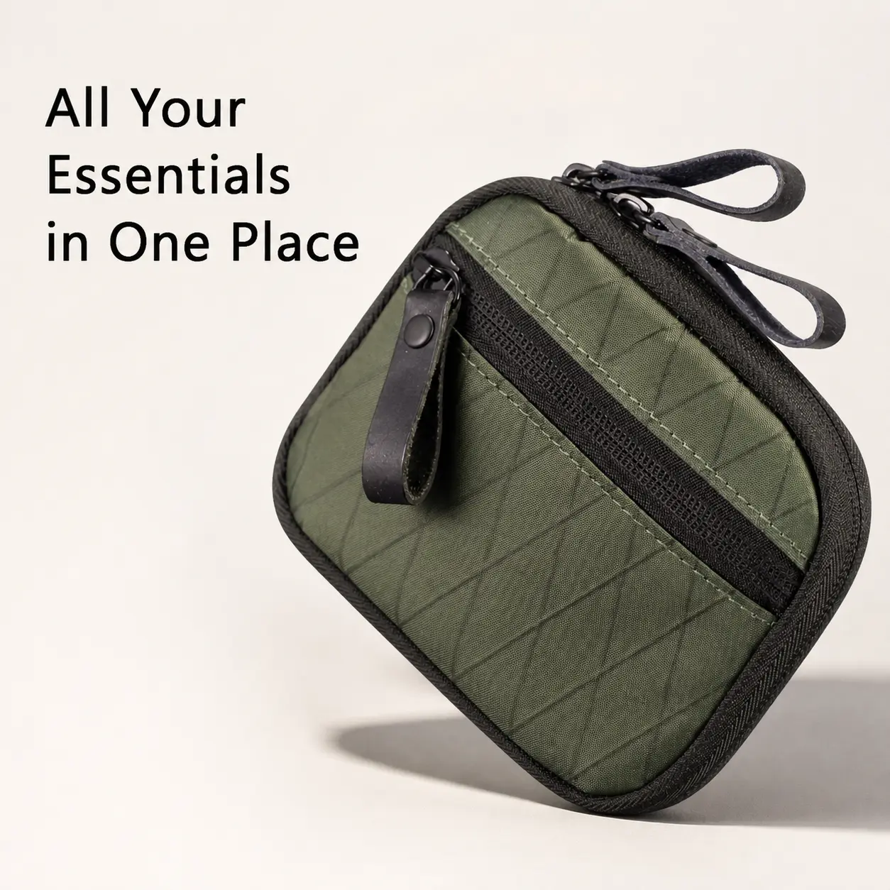 Men's Minimalist EDC Tool Pouch - Waterproof XPAC Fabric, Large Capacity, Multi-Compartment, Secure Zip, Structured Bag for Outdoor Travel, Desk Storage, Green Everyday Essential