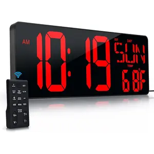 17.2" Large Digital LED Wall Clock with Remote Control, Alarm Timer Clock with Temperature Date Week Display, Auto DST Adjustable Brightness, Ideal for Living Room Office Garage Gym Seniors