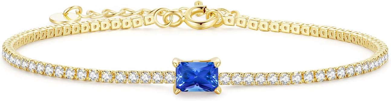 THE WELL KEPT Birthstone Bracelet for Women 14K Gold Plated Tennis Bracelet 2mm Fine Jewelry Birthday Christmas Day Gifts for Women Wife Girlfriend Her Mom Friend