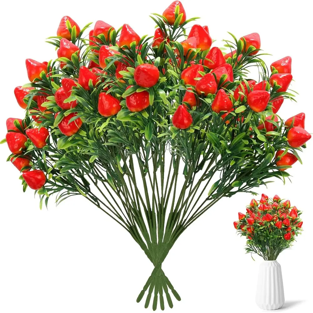 6 Piece Artificial Strawberry Plants, Home Table Decor, Fake Strawberry Vase Centerpiece, Realistic Design, Perfect for Dining Tables