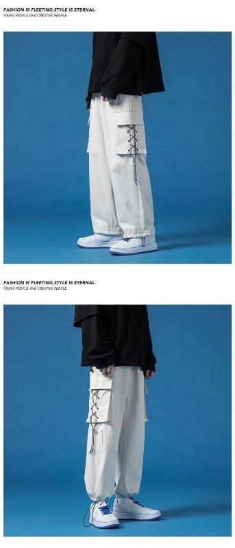 Kyn Apparel Spring Summer Casual Sport Cargo Baggy Sweatpants Men Harajuku Lightweight Joggers Pants Straight Apicot White Wide Trousers
