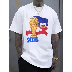 Vintage Washed 2026 Haiti  Trophy Graphic Unisex Cotton T-Shirt, Haiti Flag & National Map Print Oversized Crewneck Tee, Soft Breathable Patriotic Soccer Streetwear Top, Historic 52-Year  Return Fan Apparel, Perfect Match Day & Diaspora