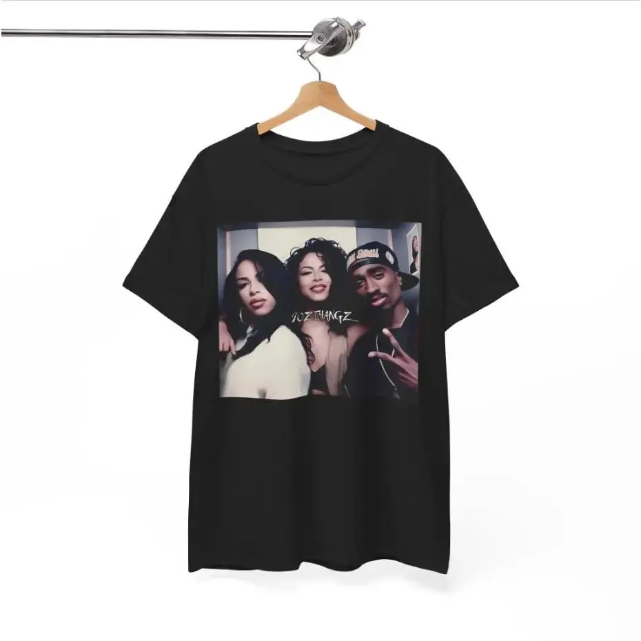 Vintage Selena Aaliyah and Tupac Shirt, Unisex Cotton For Men, Casual Polyeste Crewneck Shortsleeve