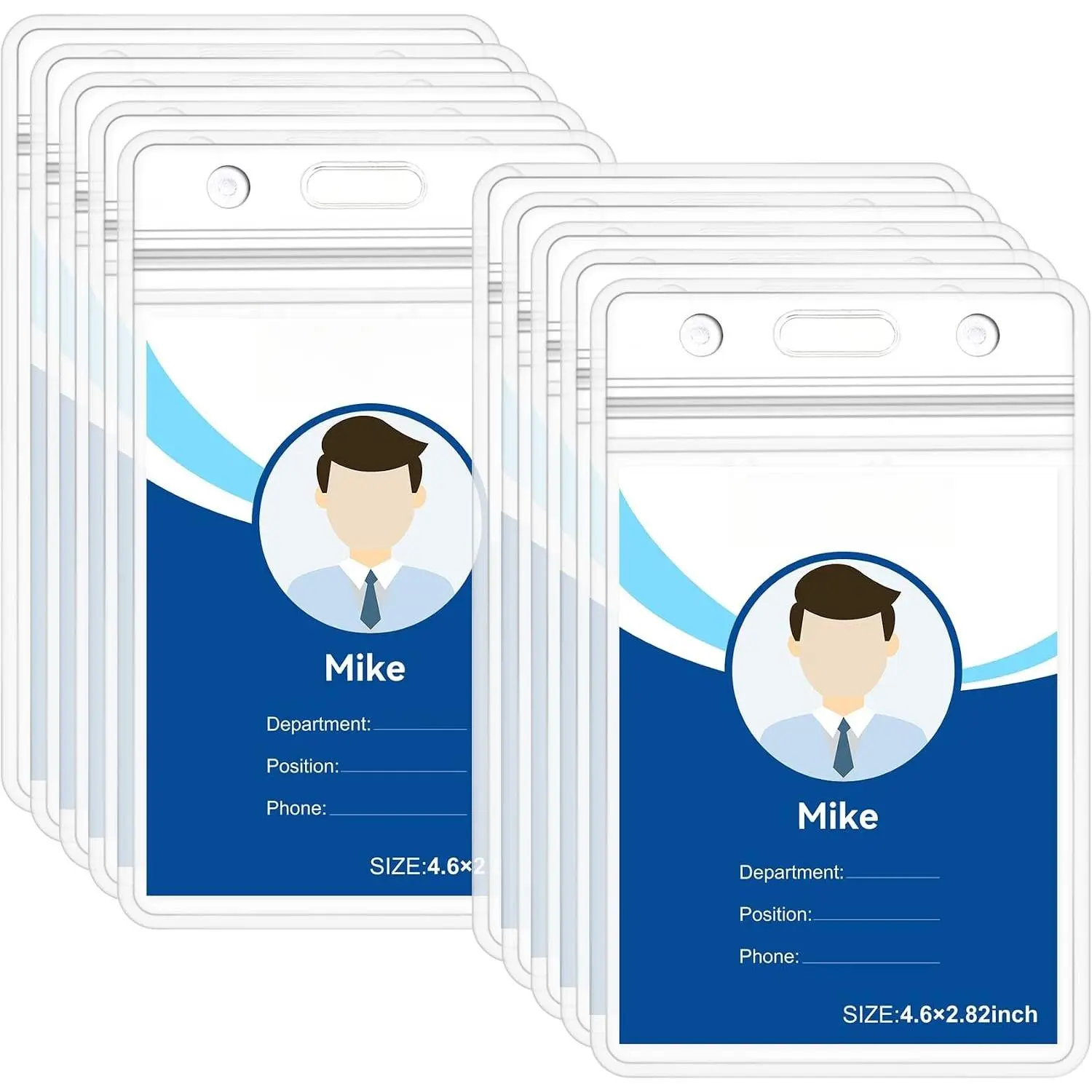 10 Pack Extra Thick ID Card Name Badge Holder Heavy Duty  Clear Plastic PVC Vertical Sleeve Pocket Resealable