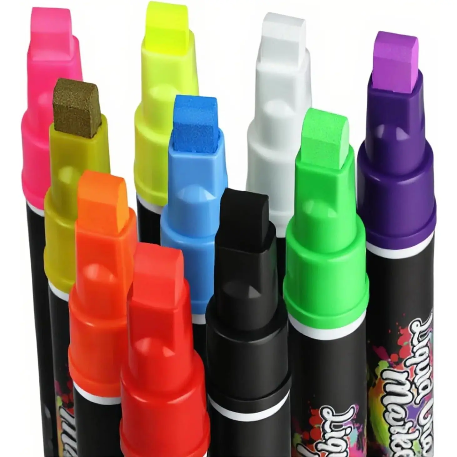 Liquid Chalk Markers - 10 Pack Washable Window Markers with 10mm  3-in-1 Tip, 10  Colors (White/Black/),    Pens for Glass, Chalkboard, Whiteboard, Bistro, Mirror