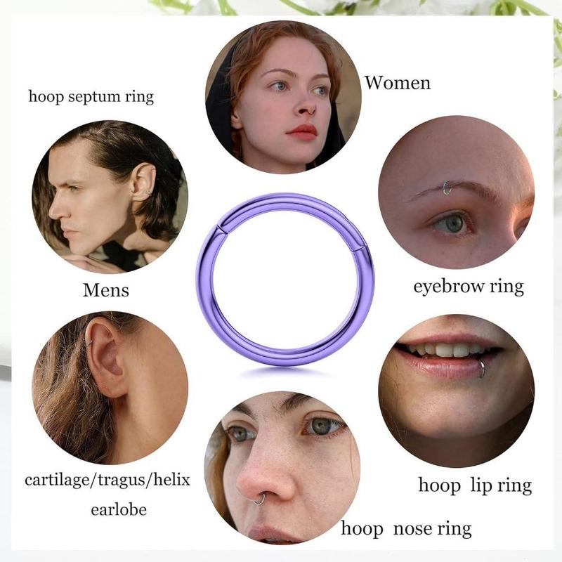 FINREZIO 8 Pcs 16G 18G G23 Titanium Nose Rings Hoop for Women Men Multi-Color Hinged Cartilage Lip Septum Rings Helix Conch Tragus Piercing Jewelry 8MM 10MM Daily FINREZIO 8 Pcs 16G 18G G23 Titanium Nose Rings Hoop for Women Men Multi-Color Hinged Cartilage Lip Septum Rings Helix Conch Tragus Piercing Jewelry 8MM 10MM Daily