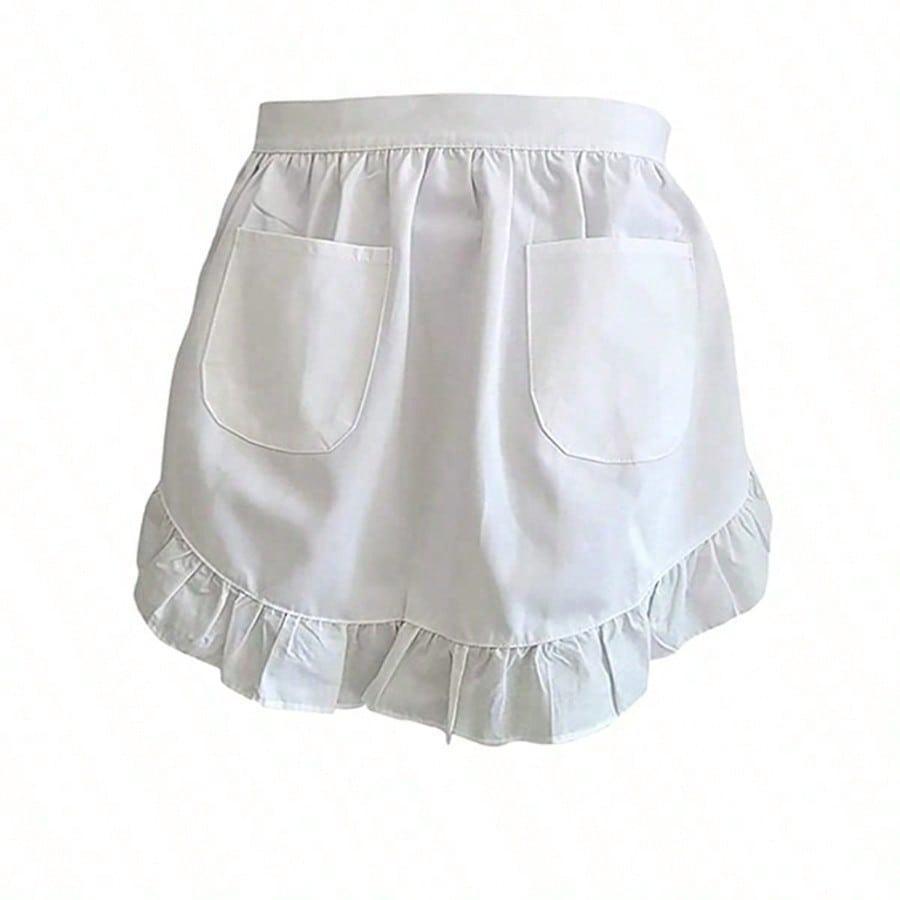1pc White Apron Women's Pleated Lace Apron With 2 Pockets Retro Apron Costume Maid Apron Kitchen Cooking Restaurant Coffee Shop Halloween Christmas Role Playing