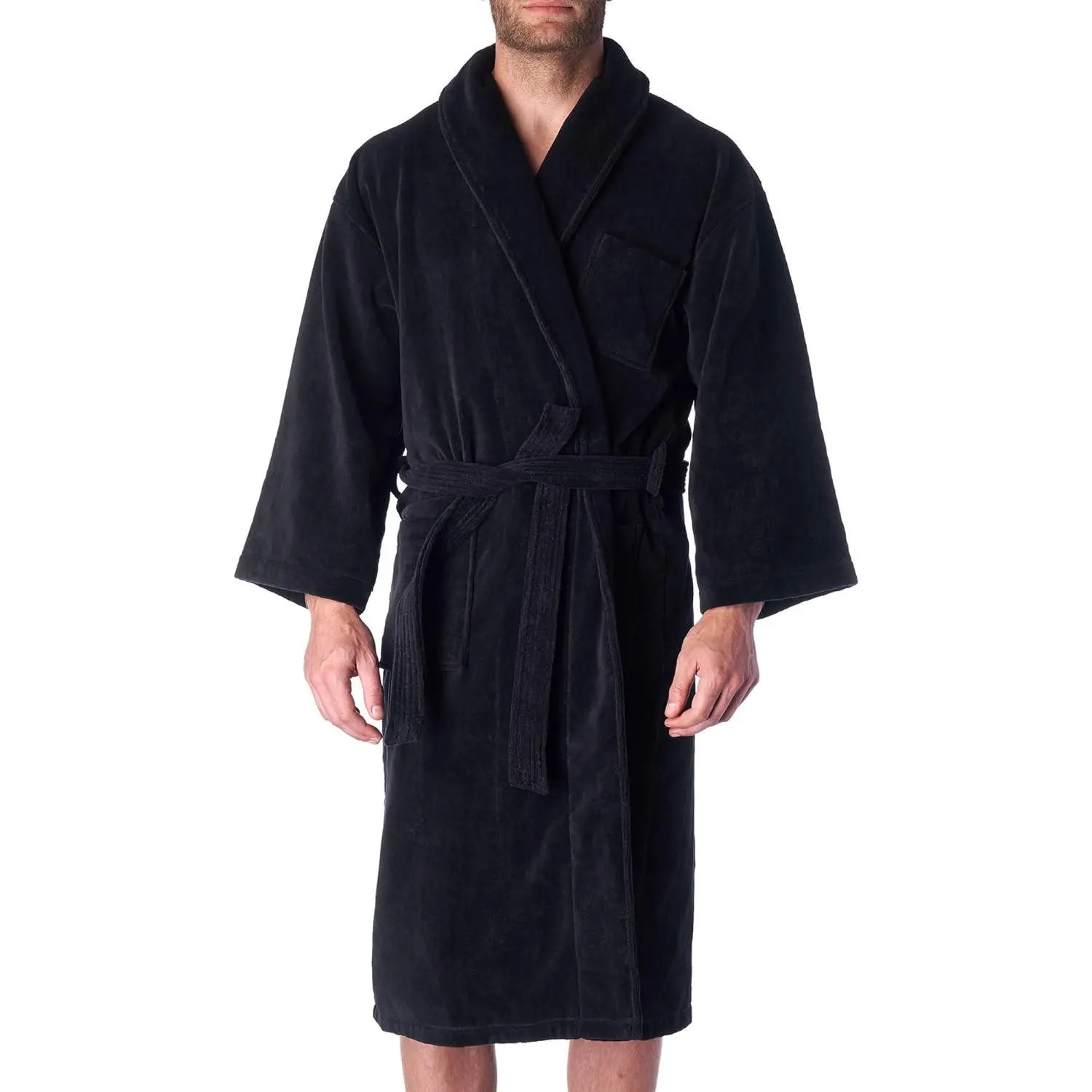 Pure Cotton Mens Terry Cloth Bathrobe Super Absorbent Spa Robe