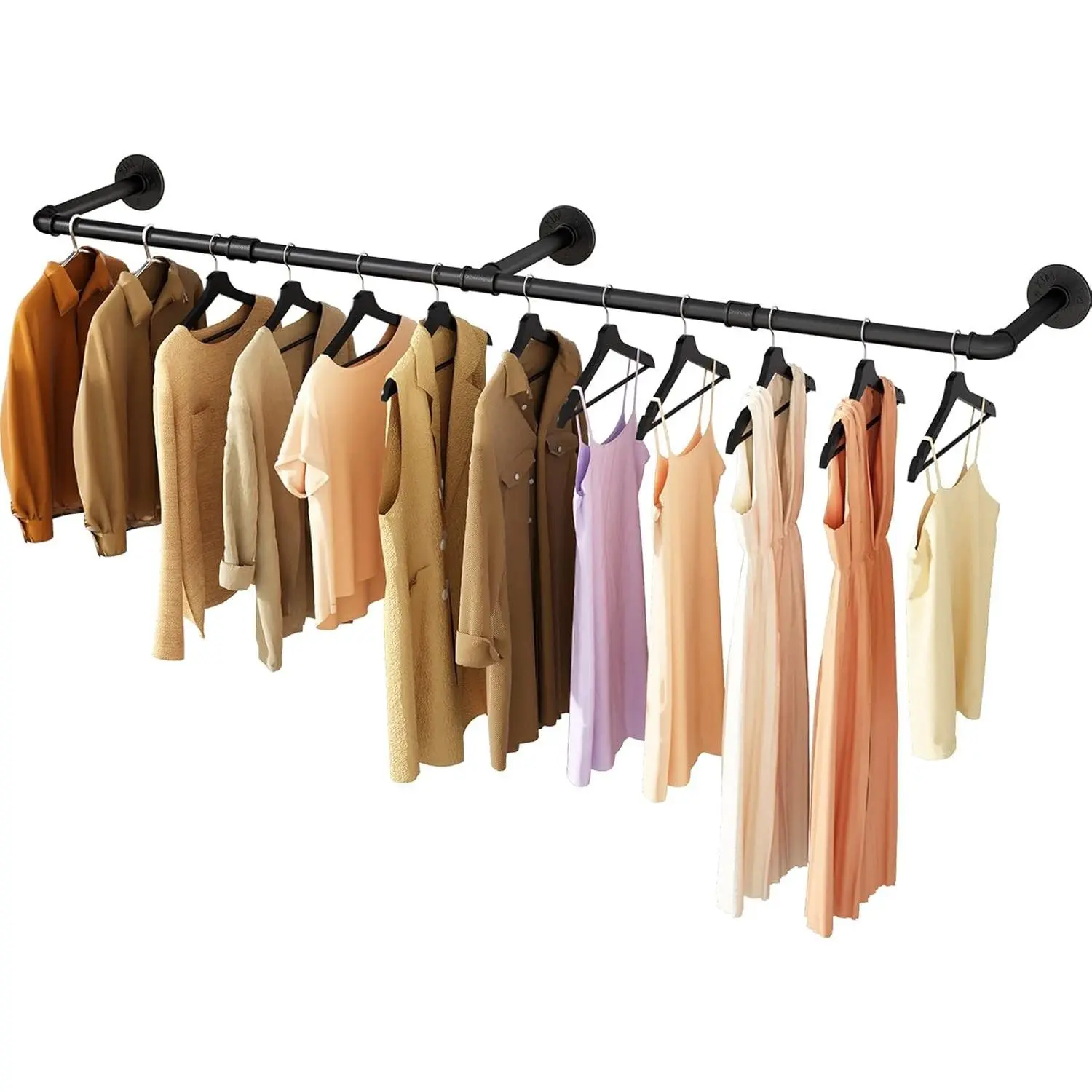 Wall Mounted Clothes Rack 72.5in, Industrial Pipe Clothing Racks Wall Mount, Heavy Duty Detachable Iron Garment Bar, Saving Space, Multi-Purpose Hanging Rod for Bedroom, Laundry Room, 1 Pack