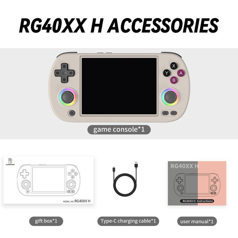 ANBERNIC RG40XX H 64GB handheld game console -4-inch IPS OCA screen, Linux 64 bit, 1.5GHz quad core CPU, 5G WiFi/Bluetooth 4.2, HDMI TV output, 5000+pre installed retro games, 3200mAh 6H battery, RGB lights and vibration