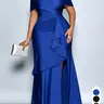 Plus Size Summer Elegant Sexy Chic Plain Women's Dress, FashionableDeep V Neck Short Sleeve High Waist Ruffle Split Bodycon Fit Dress, Womenswear, Bodycon Long Dress