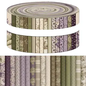 40Pcs Purple Floral Pattern Precut Fabric Strips 2.55x19.7 Inch Cotton Quilting Fabric Rolls for Beginner Patchwork Doll Making and Home Decor Crafts