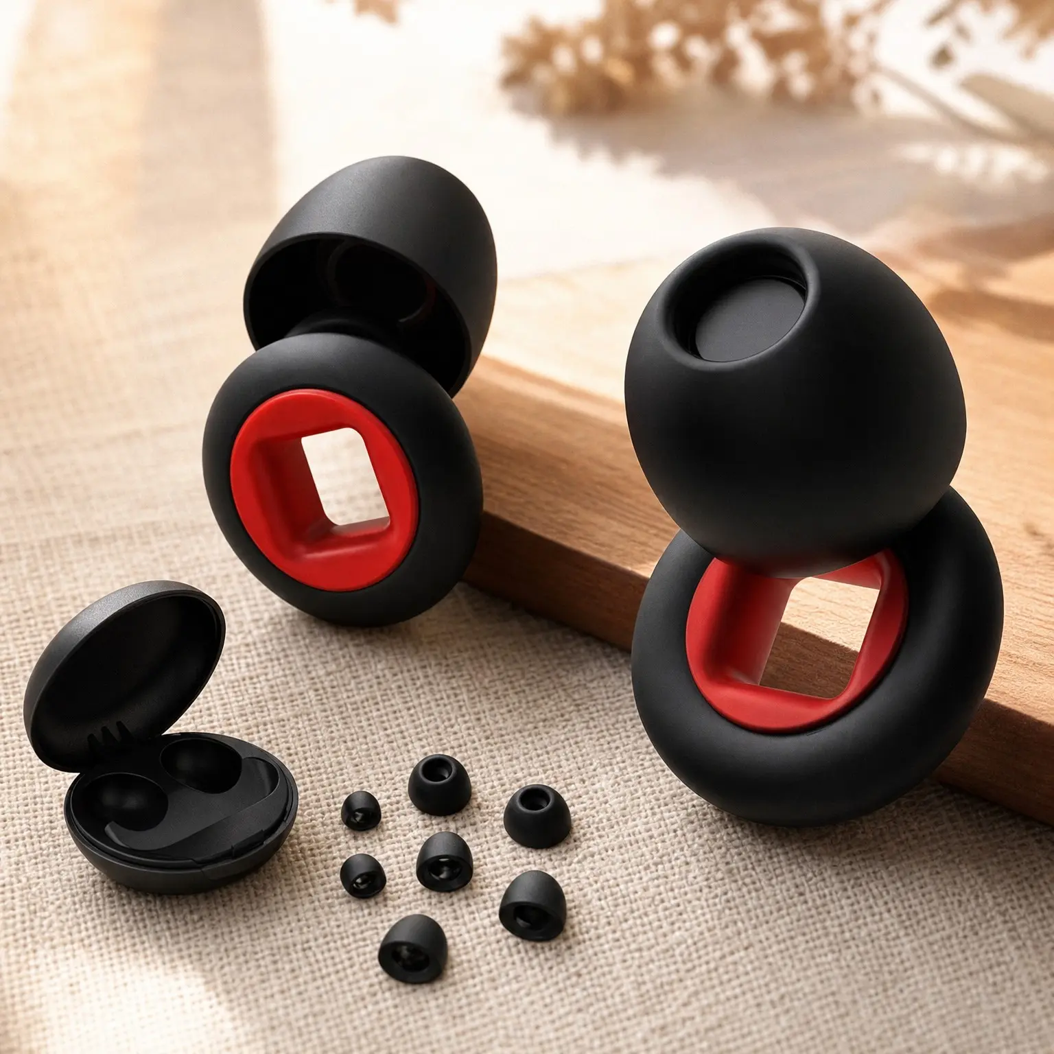 Motorcycle Ear Plugs for Wind Noise Reduction - 45dB Reusable Noise Cancelling Earplugs for Riding, Touring, Racing, Sleep & Concerts (Black and Red)