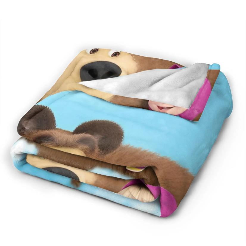 Masha And The Bear Kawaii Blanket Ultra Soft Flannel Fleece Cozy Warm Fluffy Bedroom Couch Sofa Throw Bedding Decor Decorative Throw Perfect Birthday Gift Christmas Gift for Kids Adults Viral Trending Cute Russian Cartoon Aesthetic Style