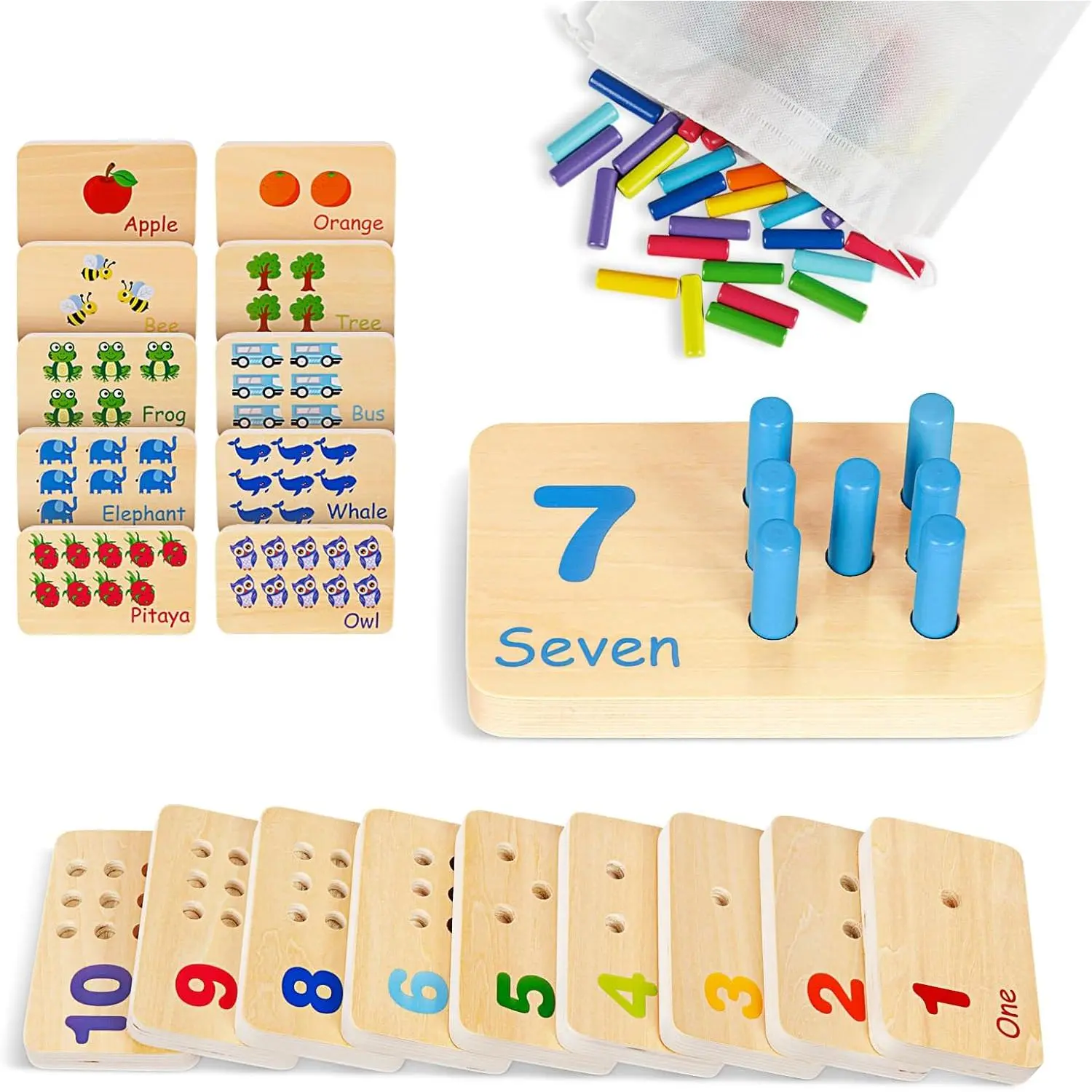 Peg Board Toddler Toys, Counting Wooden Toys with 55 Pegs, Wooden Math Manipulatives,Montessori Math and Numbers for Kids & Kindergarten Learning Activitiesfidget toys