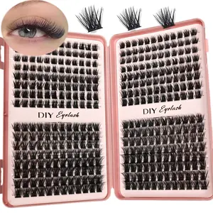 Fluffy Cluster Eyelash Mixed D Curl Curly Lashes Wispy Volume Lash Clusters DIY Eyelash Extension Kit Reusable False Lashes for Beginners