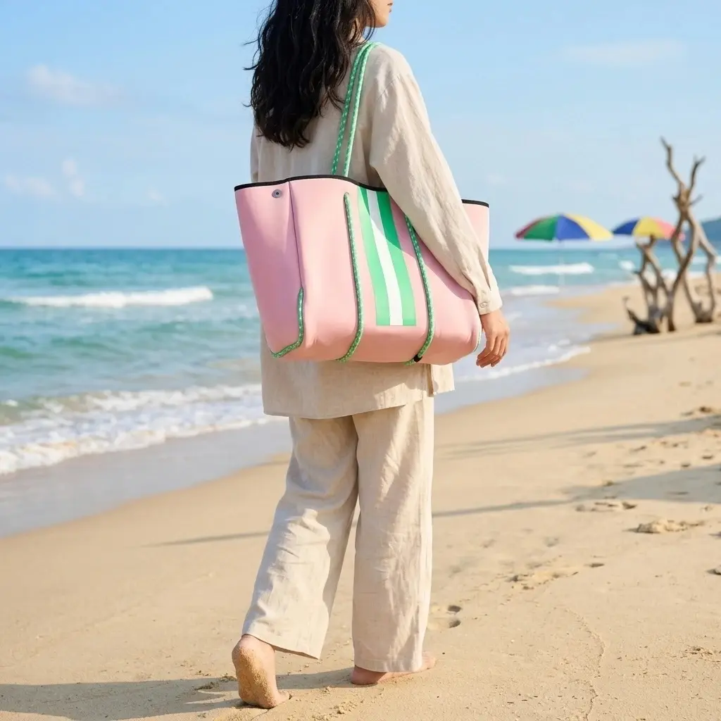 Women's Reusable Magnetic Rubber Tote Bag - Environmentally Friendly, Waterproof Luggage for Shopping, Beach Use