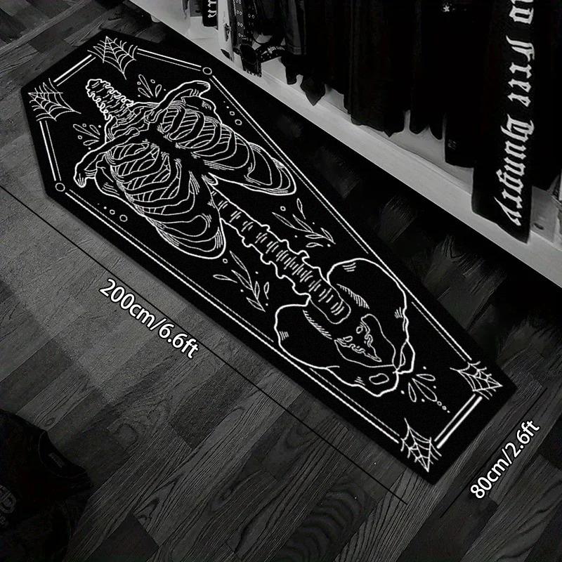 Halloween Home Decor Carpet, Skull Spider Print Coffin Shape Mat, Creative Unique Holiday Gift Rug, Household Decorative Rug, Soft Washable Floor Covering