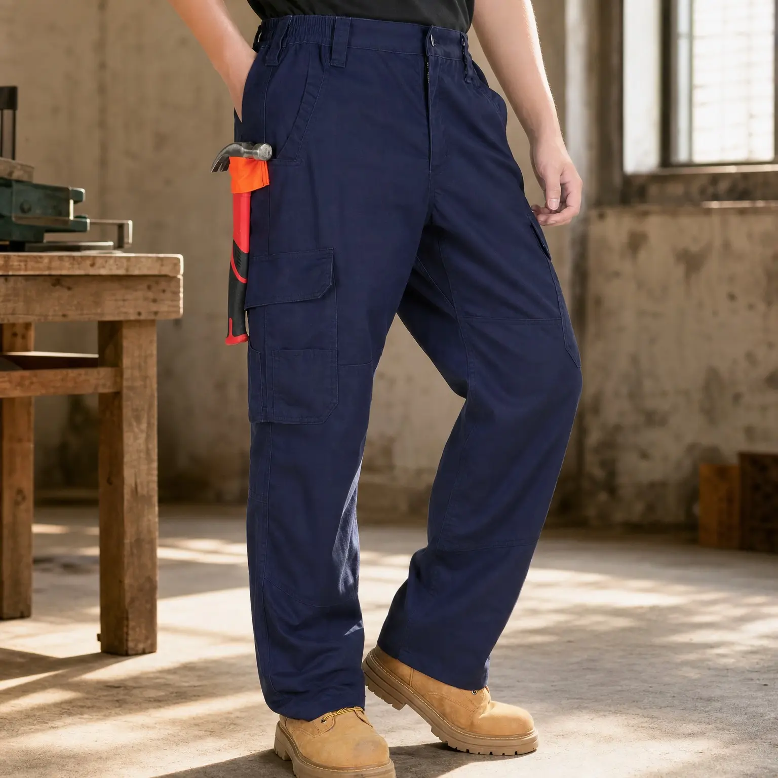 Men's FR Cargo Pants, Lightweight 7.5oz 100% Cotton, Flame Resistant, Elastic Waist(Gift)