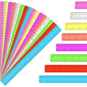 16 Pack Assorted Color 12 Inch Clear Plastic Rulers, Metric Rulers with Inches and Centimeters, Bulk for Classroom Kids, Ideal for School Home Office Supplies