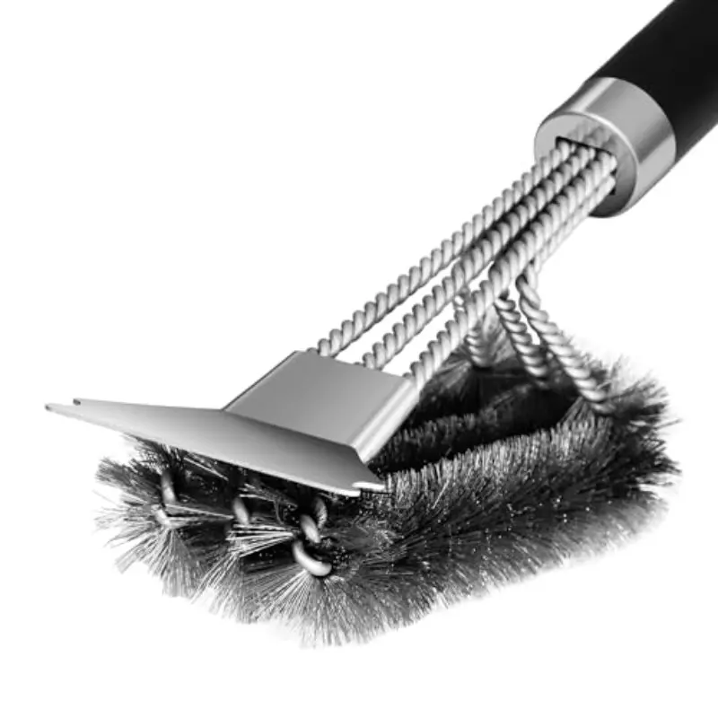 18'' BBQ Grill Cleaning Brush Scraper, 3 in 1 Barbecue Woven Wire Brush for Grill, Stainless Grill Grate Cleaner, for Weber Gas, Charcoal, Electrical, Infrared