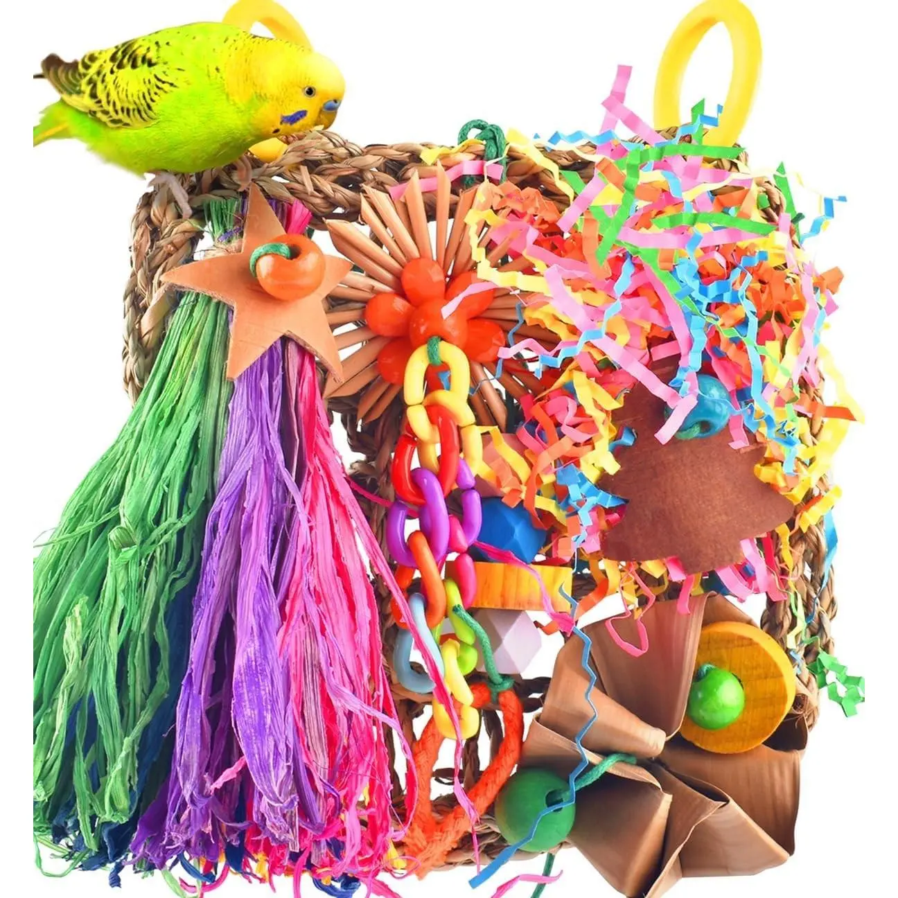 Conure Toys, Bird Grass Mat Parakeet Shredder Hanging Toy, Cockatiel Foraging Entertainment, Parrot Climbing Wall Chewy Playthings, Lovebird Cage Toys for Small to Medium Birds