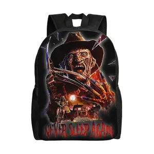 Freddy Krueger Never Sleep Again Horror Print Backpack Nightmare On Elm Street Slasher Movie 600D Oxford 2D Flat Printing Lightweight Laptop Bag Padded Straps For Horror Fans Halloween School Daily Carry