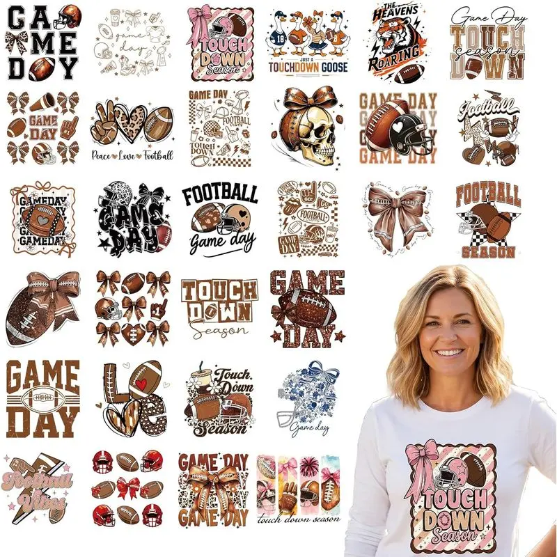 Football Mama Iron on Transfers - 30Pcs Dtf Transfers Ready to Press, Football Lovers Iron on Decals Patches for Tshirts, Sport Ball Game Day Heat Sublimation Stickers for DIY Clothes Bags