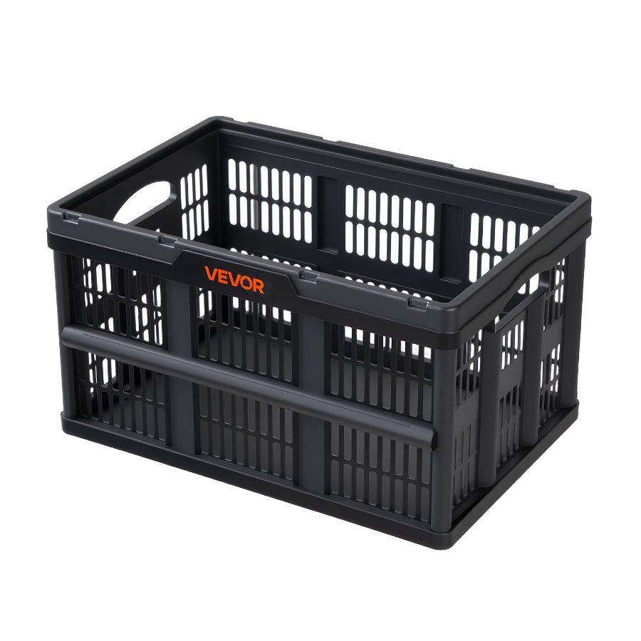 VEVOR Plastic Collapsible Storage Bins, 45L 3 Packs, Stackable Folding Storage Crates with Handles, Holds 33 lbs Per Bin, Foldable Heavy Duty Containers, Space-Saving Baskets, for Home Organizing