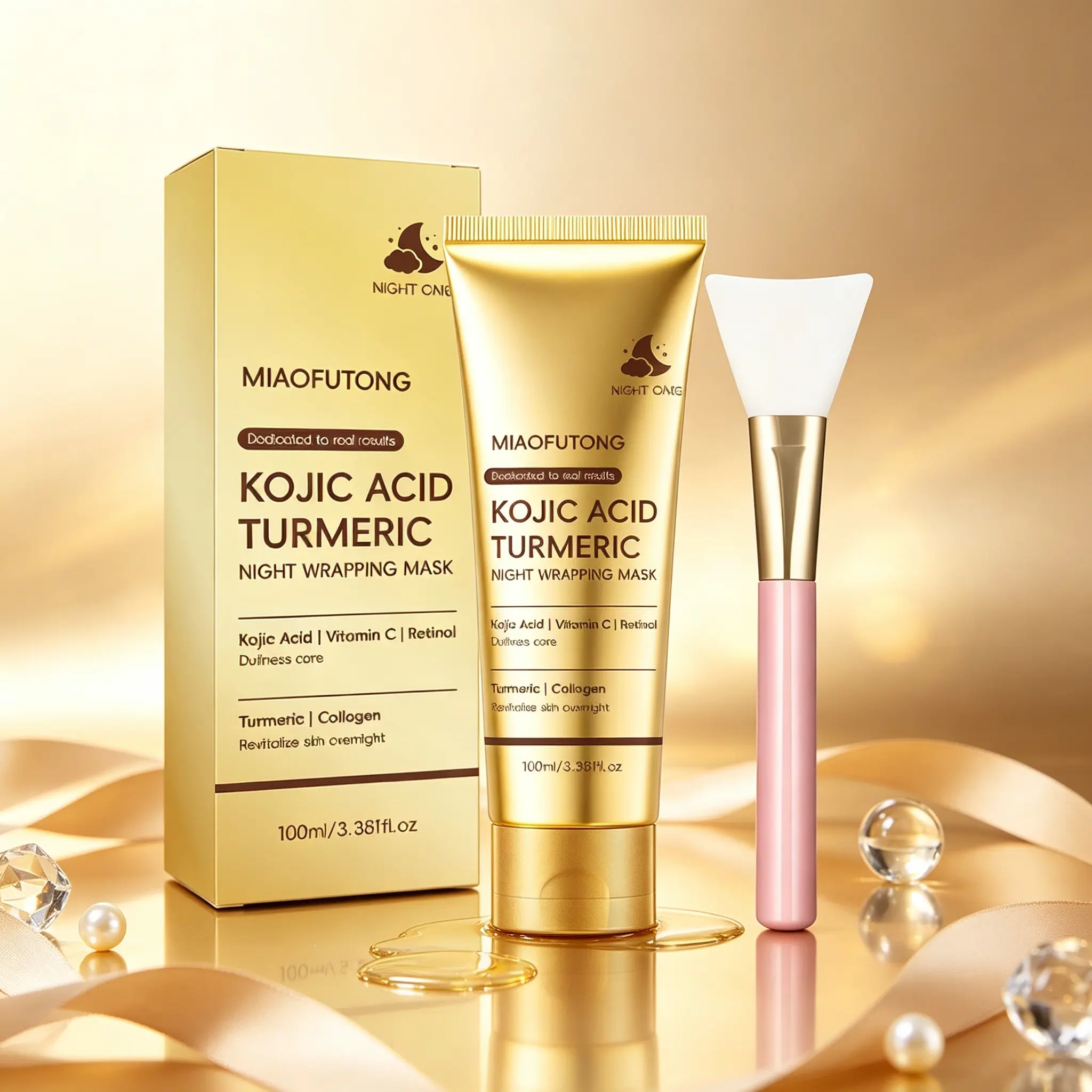 Kojic Acid Turmeric Overnight Peel Off Mask, Night Wrapping Mask with Retinol VC Collagen, Hydrating Even Skin Tone Sleeping Mask