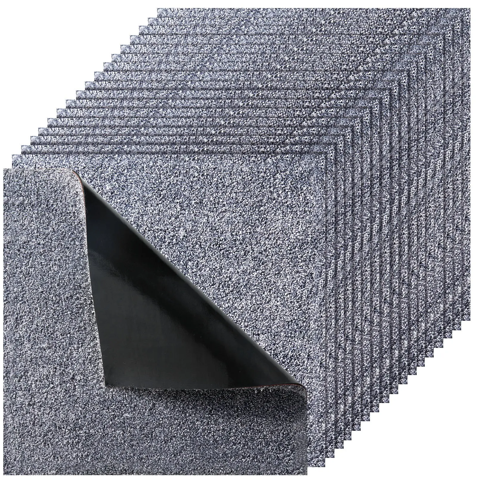 VEVOR 10 Pcs 18x18 inch Self-Adhesive Carpet Tiles, Indoor Soft Plush Padded Detachable Damage-Free Floor Rugs, Seamless Installation Easy DIY for Living Room Bedroom, 22.5sq.ft Coverage, Gray