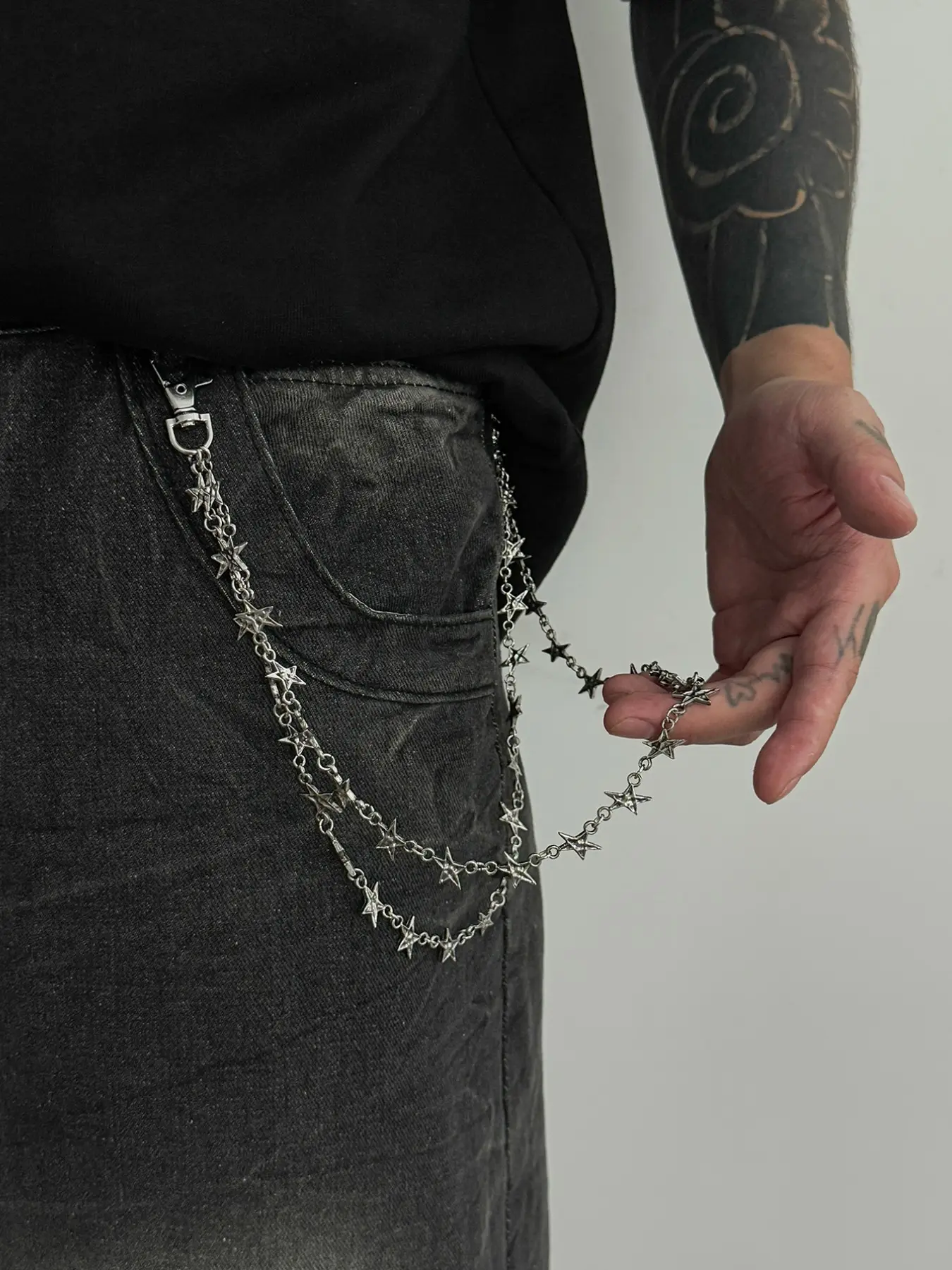 Streetwear Star Chain Belt Buckle, Vintage Metal Pentagon Link, Casual Alloy Material, All-Season Accessory, Cadmium-Free Design