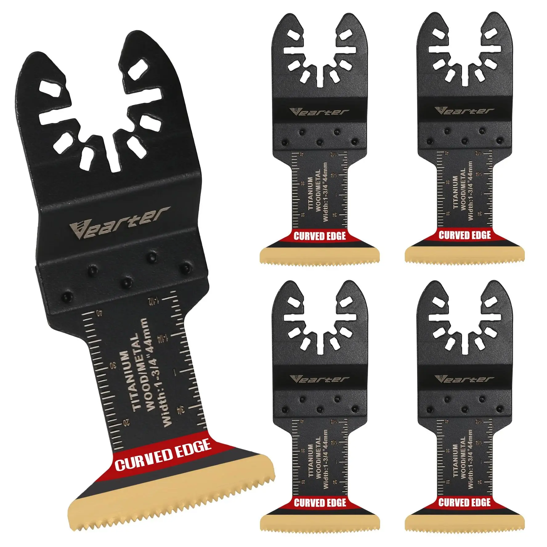 Vearter 5-Pack 44mm Bi-Metal Wavy Tooth Oscillating Saw Blades, Curved Edge for Efficient Cuts on Metal, Nailed Wood, Wavy Tooth Design