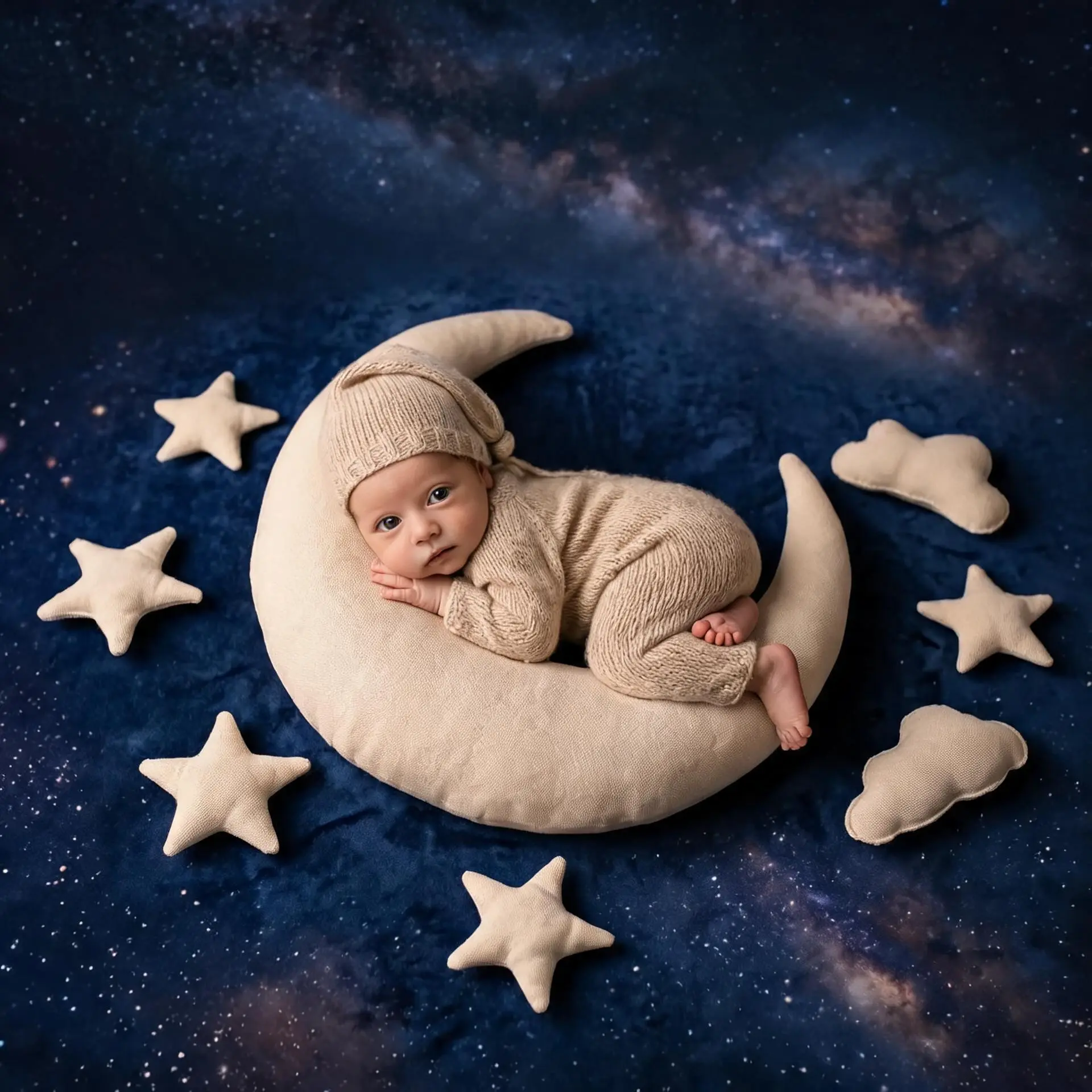 5 Piece Soft Velvet Baby Moon Star Pillow Set, Newborn Photography Props, Boy Girl Party Decor, Easter Gift, Infant Comfort Accessories