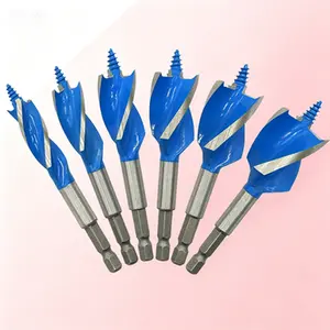 6-Piece Auger Drill Bit Set for Wood, 1/2", 5/8", 3/4", 7/8", 1", 1-1/8" Inch Size, Impact Wood Drill Bits with Hex Shank Quick Change, Reusable for Hardwood, Softwood, Plastic, Natural Look Construction