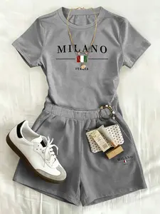 2-piece set, Milan, Italy fashion capital American hot girl style casual sportswear cropped short sleeve and hot pants set, women's fashion top and shorts