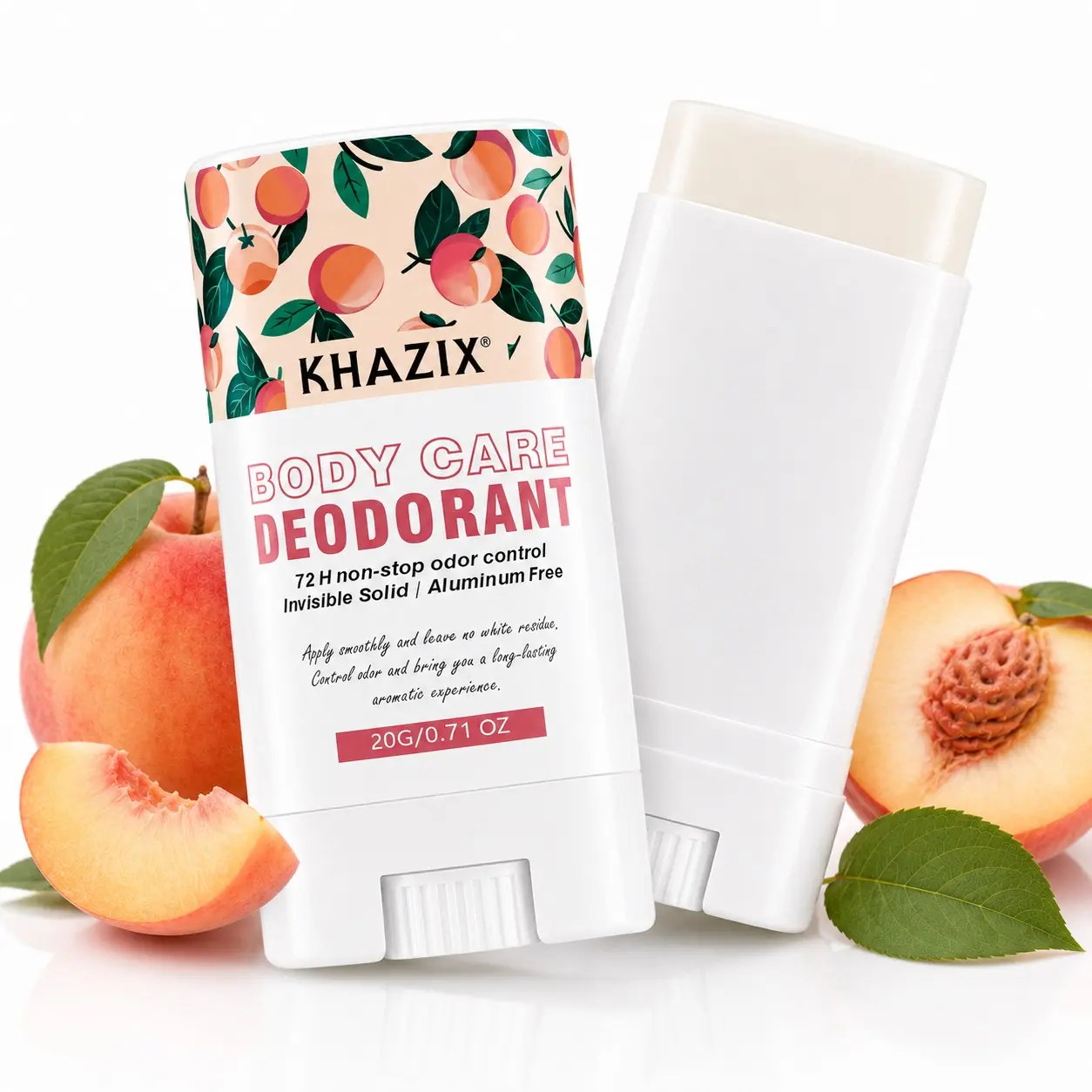 Khazix Body Care Fragrance Deodorant Stick, Peach Scent, Aluminum-Free, Invisible Solid, Daily Freshness, Gym, Office, Travel
