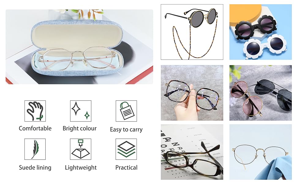 Keep your glasses safe & stylish with this 4‑sets portable linen hard shell eyeglasses case!Each set comes with a protective hard box, soft drawstring pouch and microfiber cleaning cloth, perfect for storing sunglasses, reading glasses