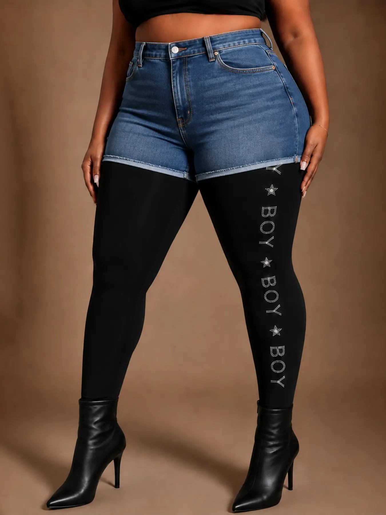 Women's Rhinestone Letter Graphic 7/8 Leggings, High Waist Stretch Pants, Sexy Party & Street, All Seasons Wear Bottom