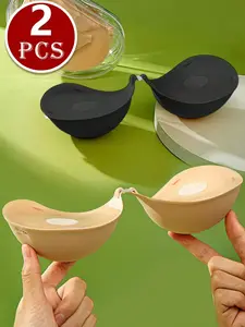 2 Inch Thick Invisible Sticky Bra for Women, Rounded Cup Adhesive Push Up Bra, Reusable Strapless Backless Silicone Bra with Front Closure for Dresses, Wedding, Party, Casual and Swimwear, Underwear
