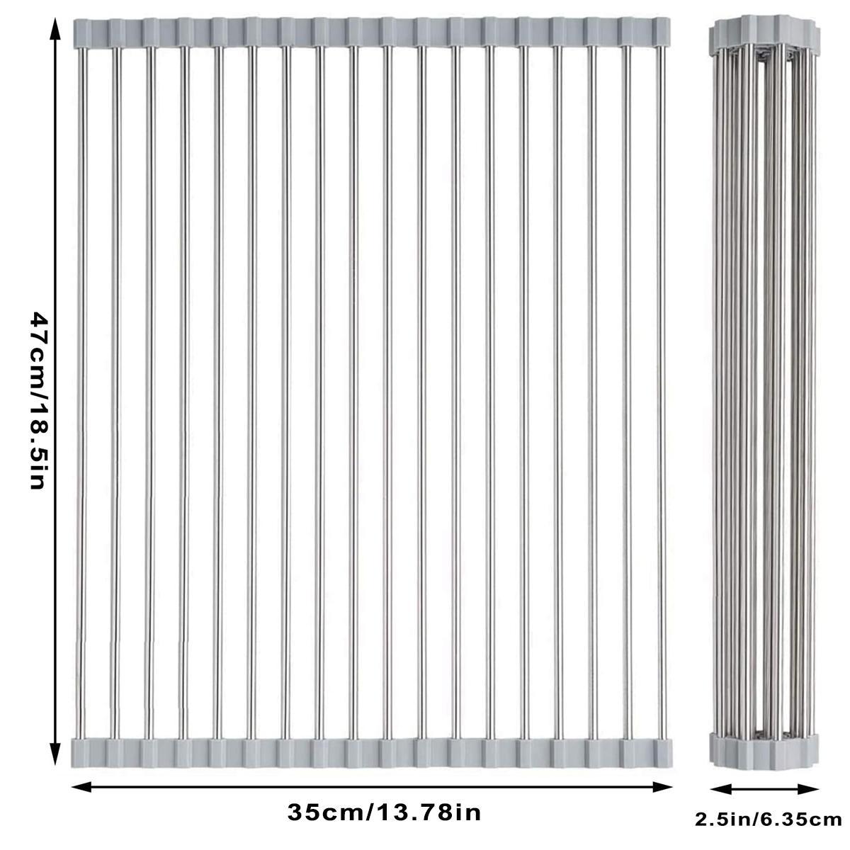 Stainless Steel Foldable Dish Drying Rack, 1 Count Roll Up Dish Drying Rack, Over The Sink Dish Drainer, Kitchen Counter Storage Rack