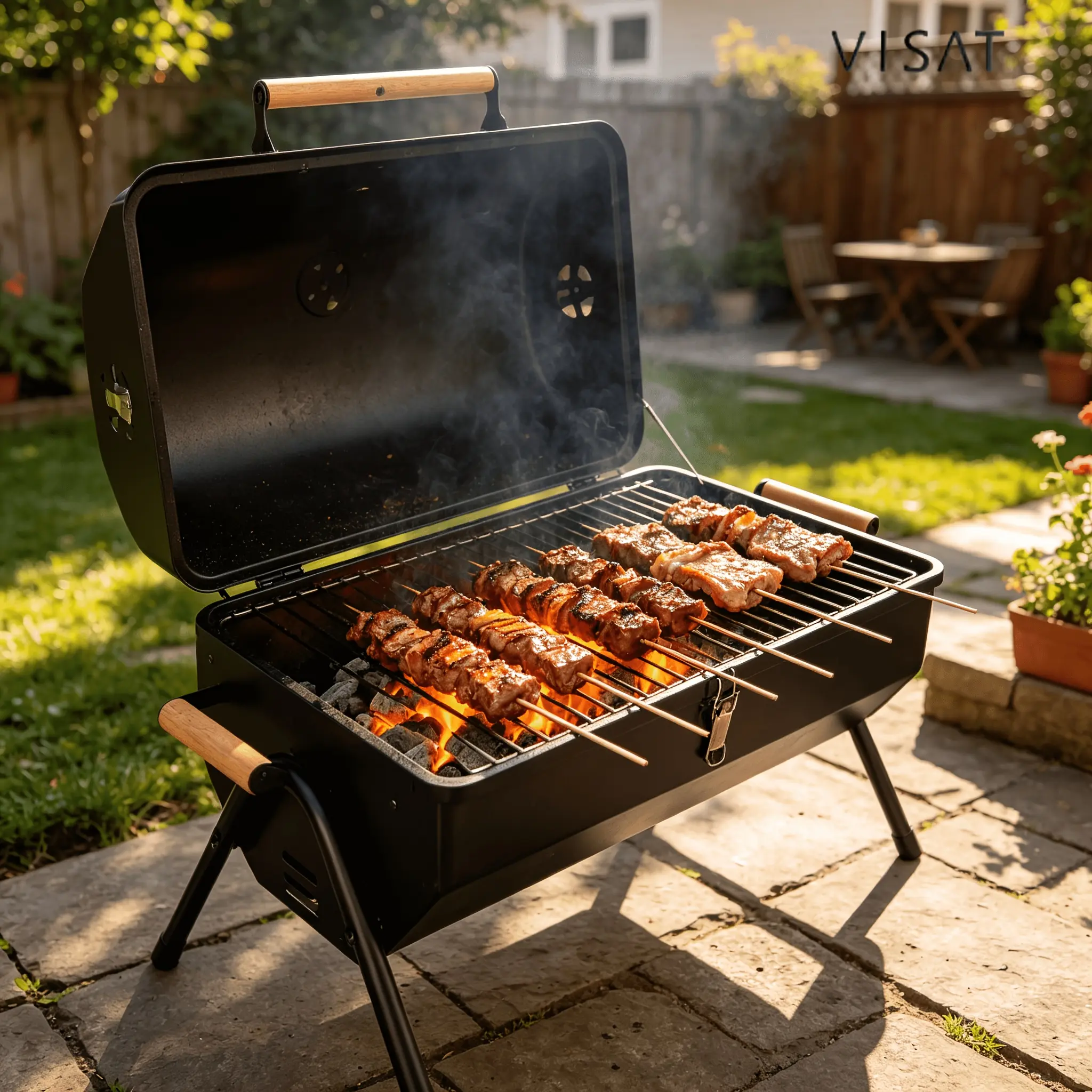 Outdoor Octagonal Chimney Grill Charcoal BBQ Cooker, Portable Hand-Carry Design with Stable Structure, No Electricity Needed, Great for Backyard Barbecues, Camping Trips And Family Parties, Durable And Easy to Use All Year Round, Christmas Gift
