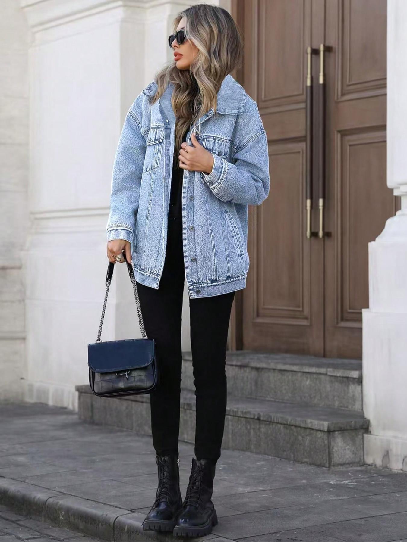 Women's Denim Jacket, Casual Street Fashion Long Sleeve Outerwear for Daily Wear, Ladies Clothes for All Seasons