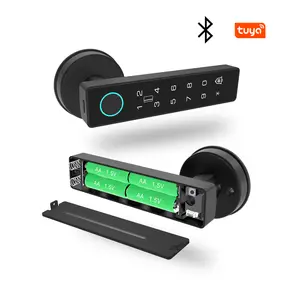 Bedroom Door Lock Fingerprint Door Lock Smart Keyless Entry Handle with App Control Password IC Card Unlock 4 AA Battery Powered Up to 24 Months Battery Life Electronic Door Lock